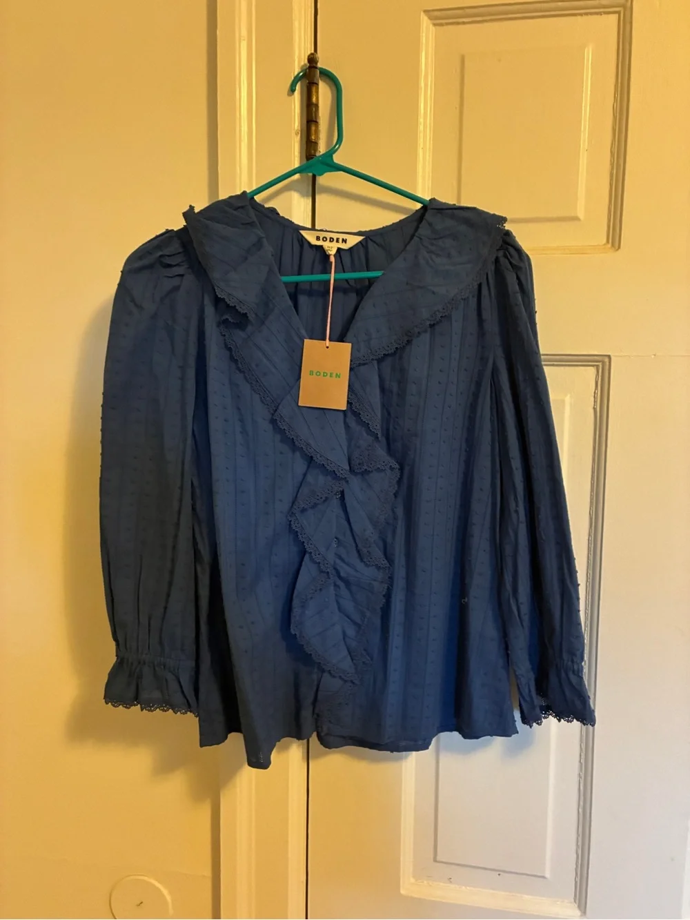 Boden NWT Navy Ruffle-Trim Blouse